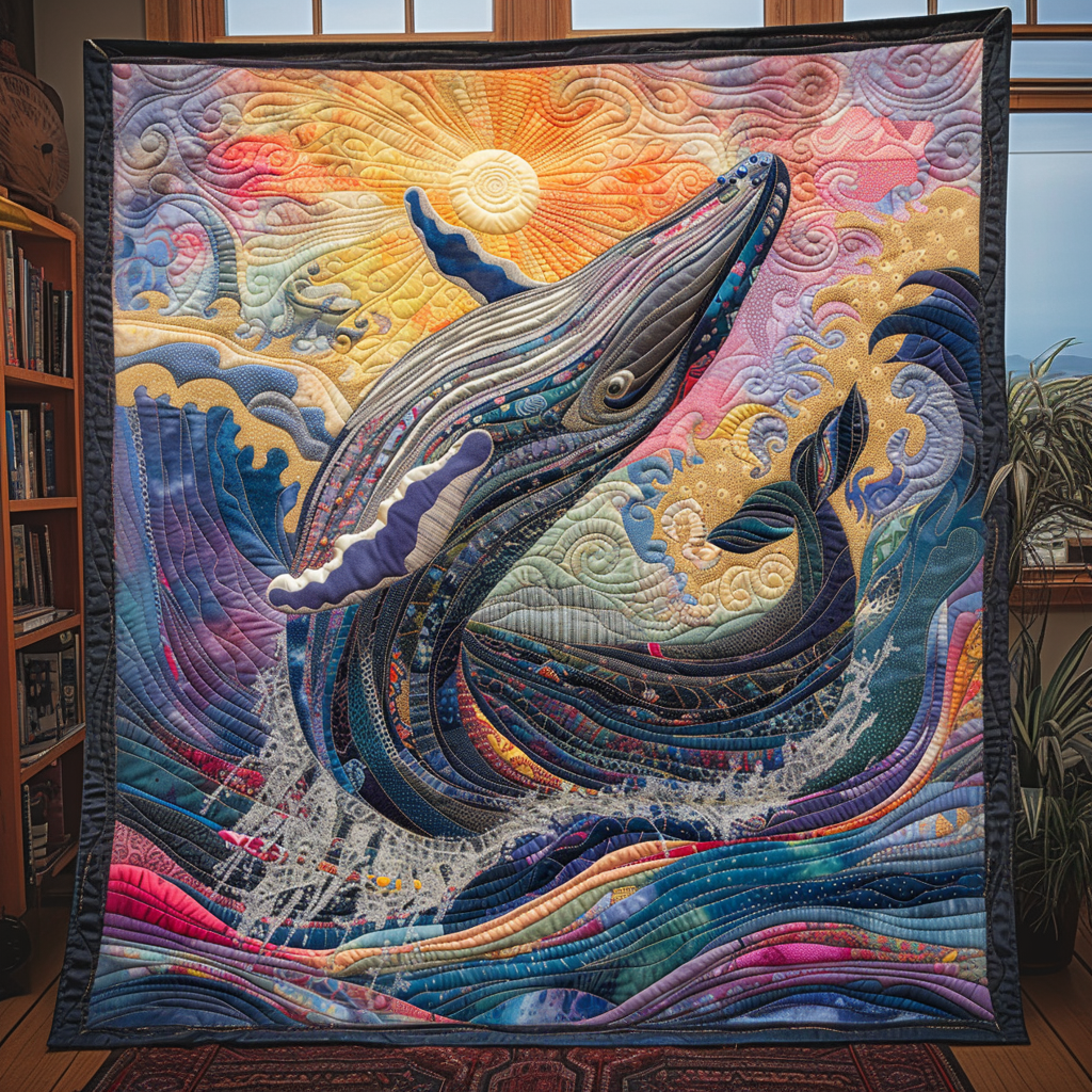 Beautiful Whale Dance Quilted Blanket Cute Colorful Blanket Whale Gifts For Him Her Beautiful Whale Dance Quilted Blanket Cute Colorful Blanket Whale Gifts For Him Her