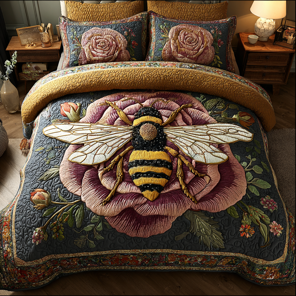 Bee Bliss Quilted Bedding Set Duvet Cover Bed Sheet Set Bee Gifts For Men Bee Bliss Quilted Bedding Set Duvet Cover Bed Sheet Set Bee Gifts For Men