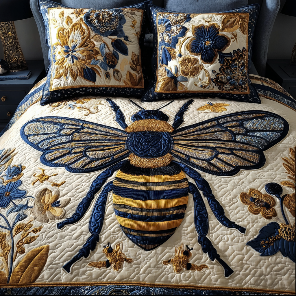 Bee Bloom Quilted Bedding Set Duvet Cover Bed Sheet Set Presents For Beekeepers Bee Bloom Quilted Bedding Set Duvet Cover Bed Sheet Set Presents For Beekeepers