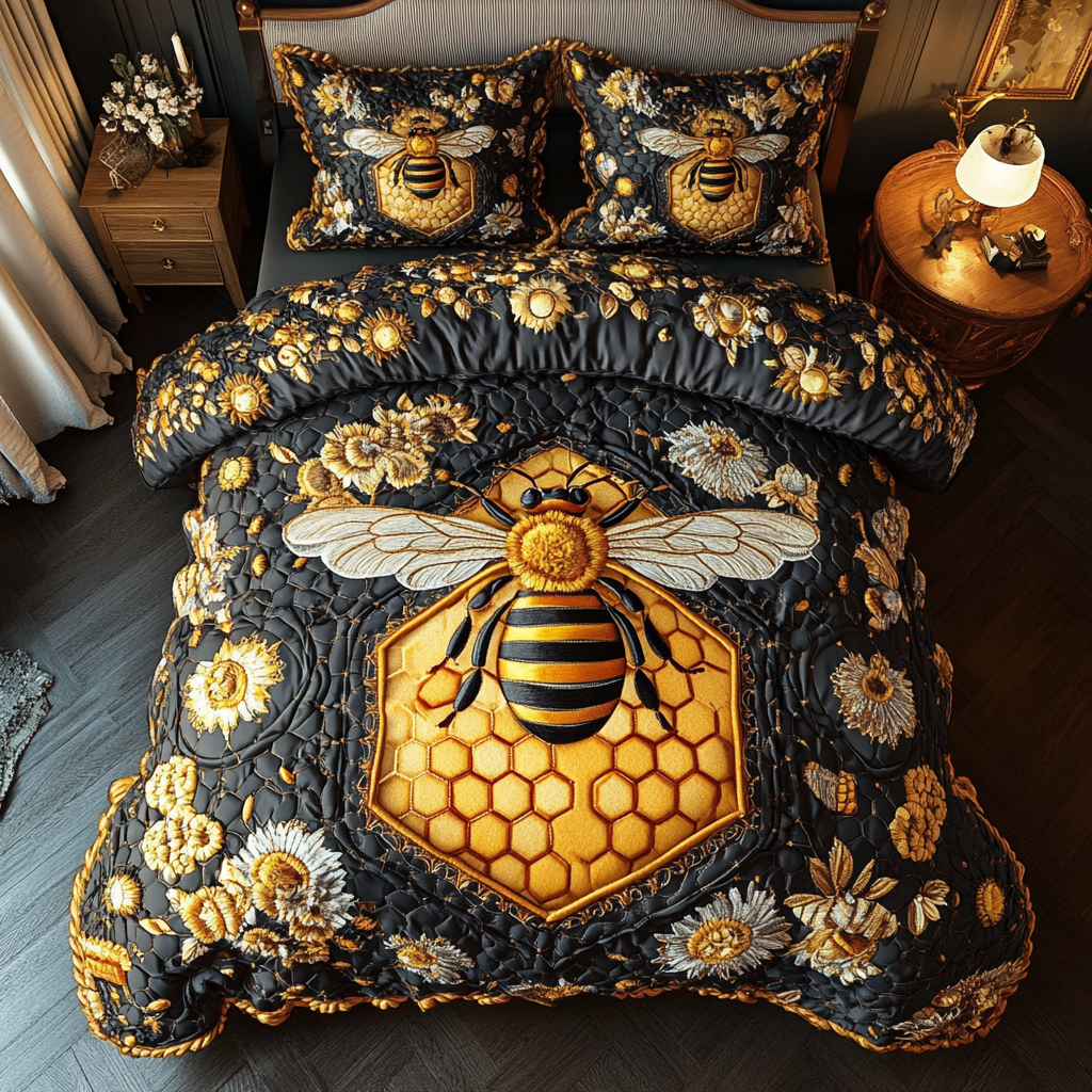 Bee Dance Quilted Bedding Set Duvet Cover Bed Sheet Set Gifts For Beekeepers Bee Dance Quilted Bedding Set Duvet Cover Bed Sheet Set Gifts For Beekeepers