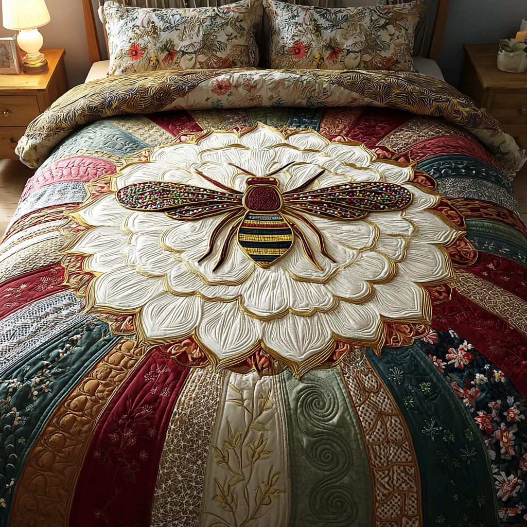 Bee Field Quilted Bedding Set Duvet Cover Bed Sheet Set Bee Christmas Gifts