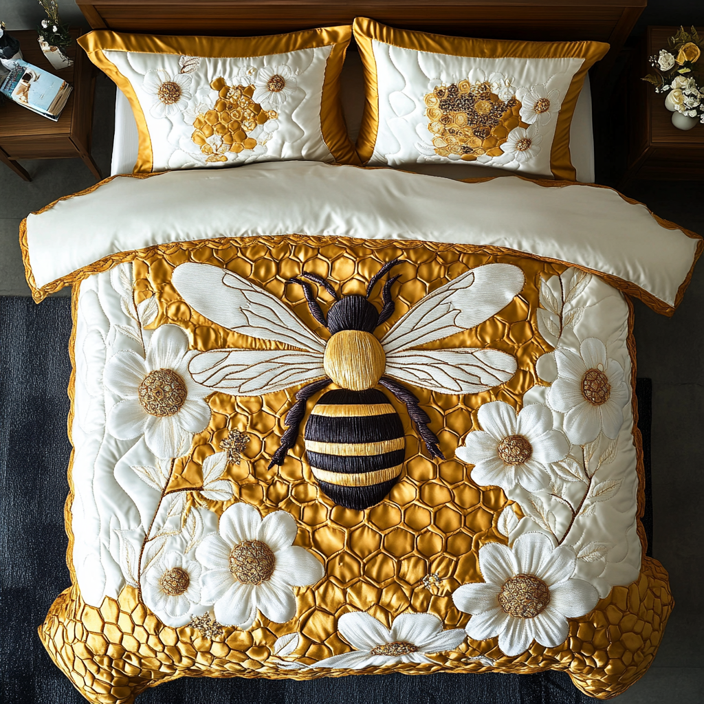 Bee Flight Quilted Bedding Set Duvet Cover Bed Sheet Set Bee Gifts For Ladies