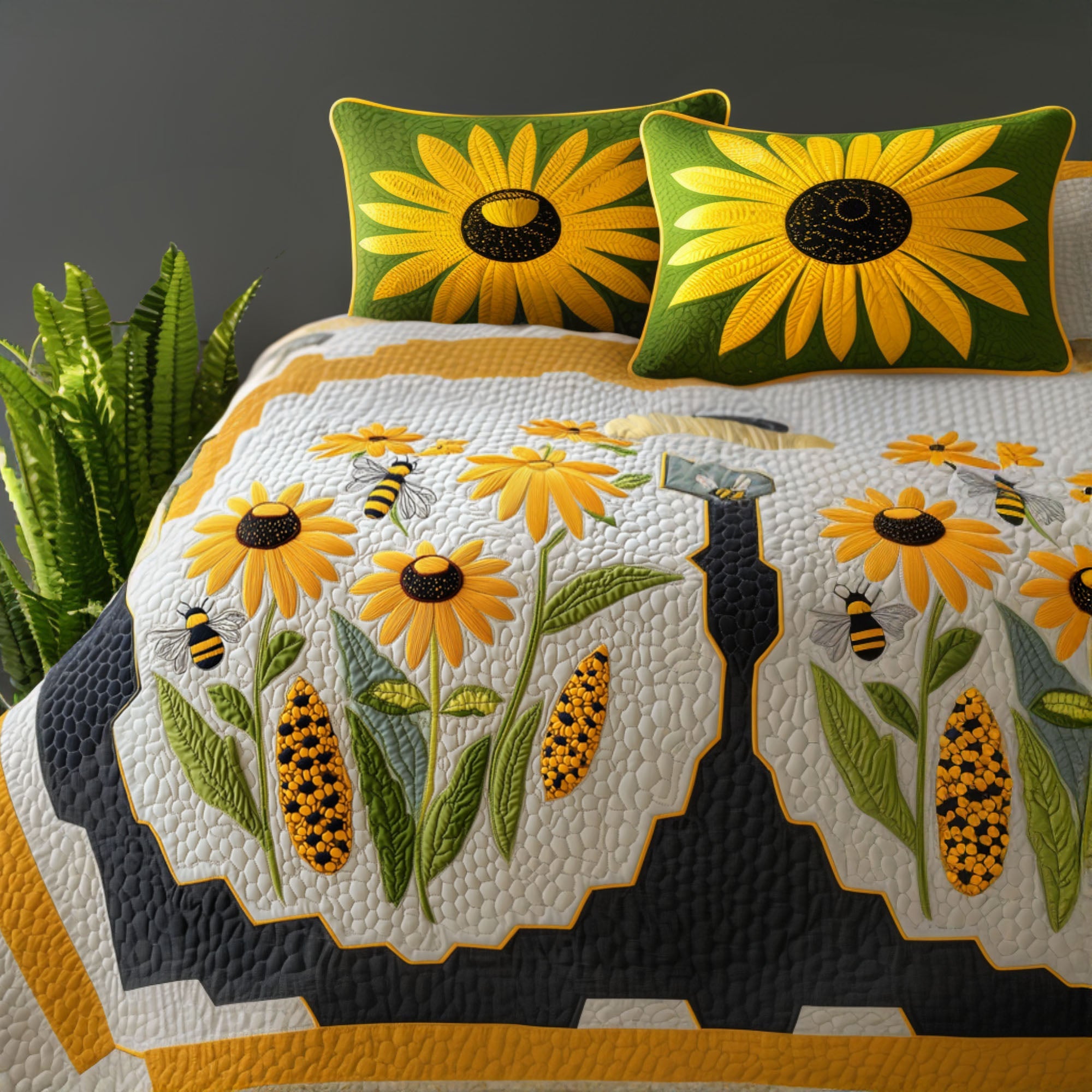 Bee Garden Quilted Bedding Set Duvet Cover Bed Sheet Set Bee Themed Gifts Bee Garden Quilted Bedding Set Duvet Cover Bed Sheet Set Bee Themed Gifts