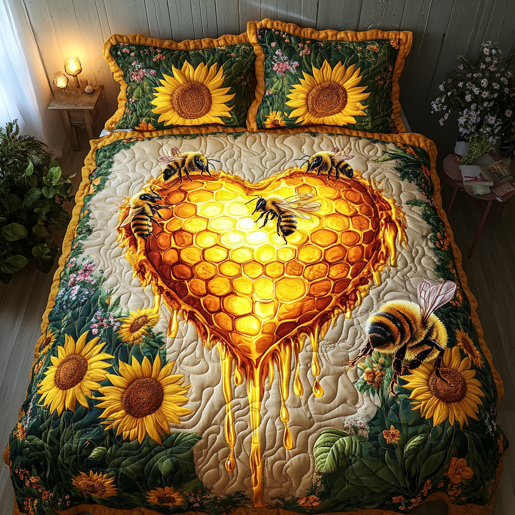 Bee Garden Quilted Bedding Set Duvet Cover Bed Sheet Set Unique Bee Gifts
