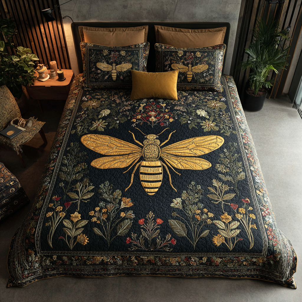 Bee Glow Quilted Bedding Set Duvet Cover Bed Sheet Set Bee Merchandise