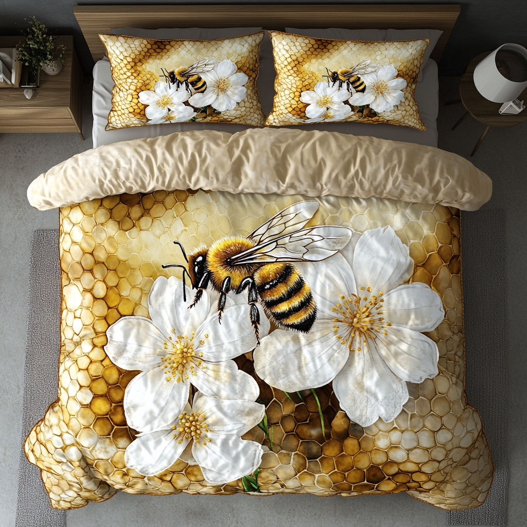 Bee Harmony Quilted Bedding Set Duvet Cover Bed Sheet Set Bee Gifts For Mom Bee Harmony Quilted Bedding Set Duvet Cover Bed Sheet Set Bee Gifts For Mom