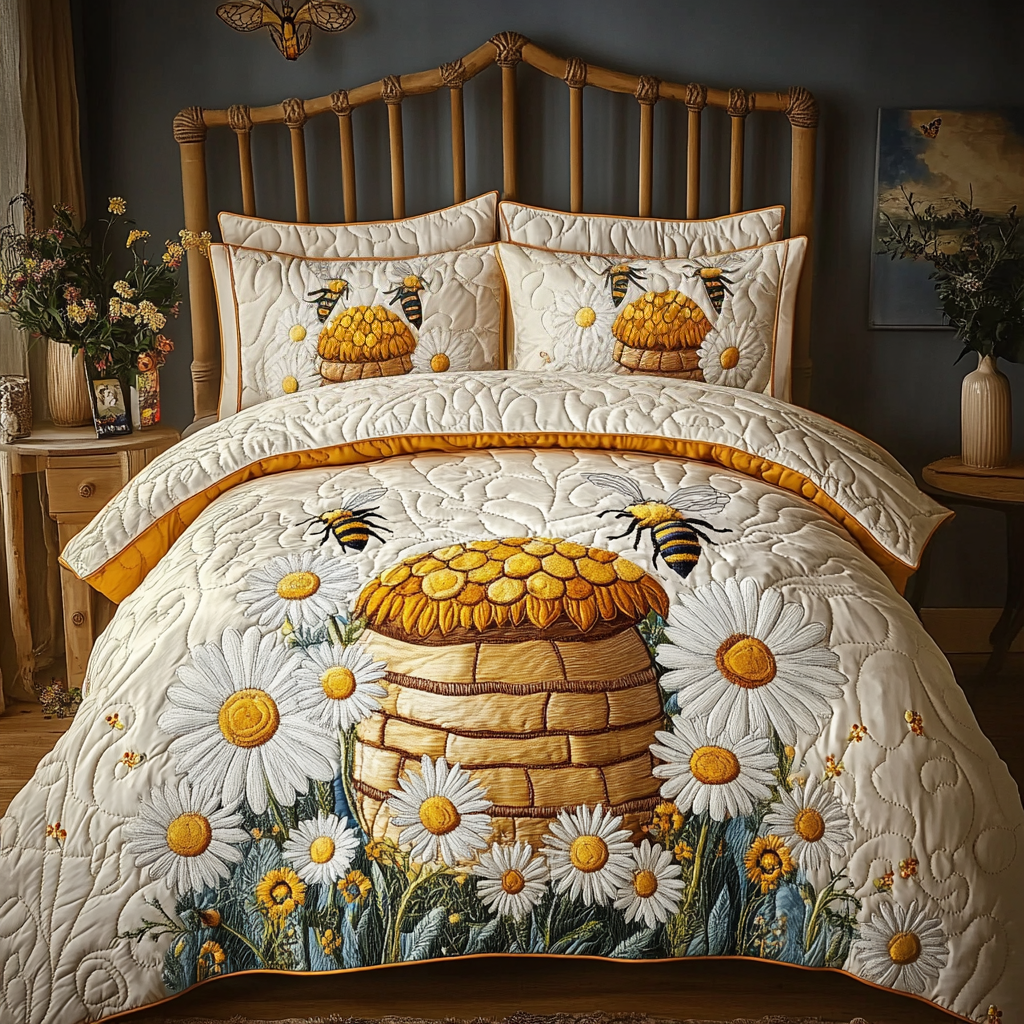 Bee Haven Quilted Bedding Set Duvet Cover Bed Sheet Set Honey Themed Gifts Bee Haven Quilted Bedding Set Duvet Cover Bed Sheet Set Honey Themed Gifts
