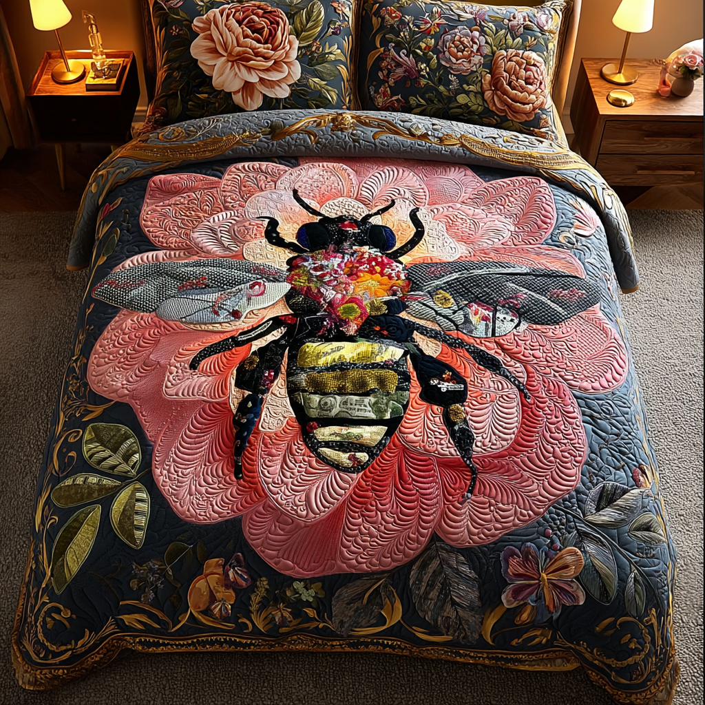 Bee Magic Quilted Bedding Set Duvet Cover Bed Sheet Set Gift Ideas For Bee Lovers Bee Magic Quilted Bedding Set Duvet Cover Bed Sheet Set Gift Ideas For Bee Lovers