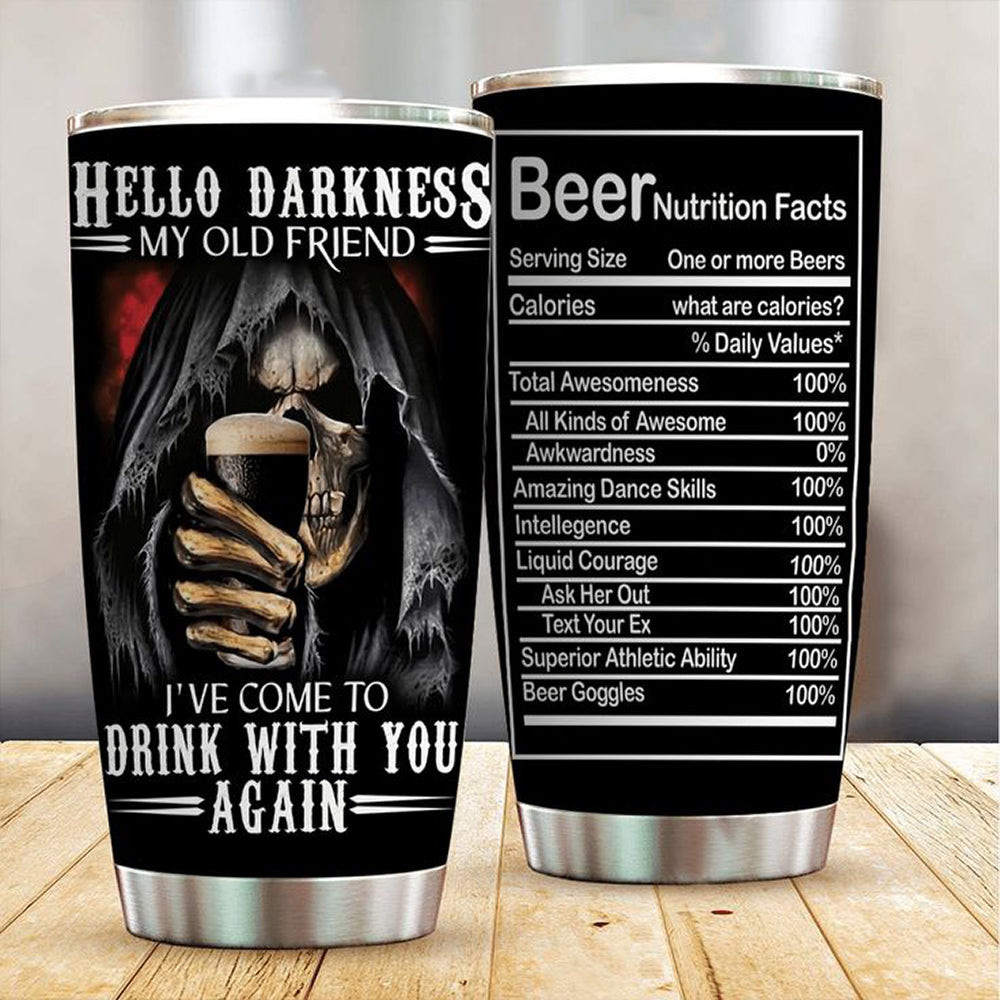 Beer Skull Hello Darkness My Old Friend Tumbler Stainless Steel Tumbler Gifts For Skull Lovers Beer Skull Hello Darkness My Old Friend Tumbler Stainless Steel Tumbler Gifts For Skull Lovers