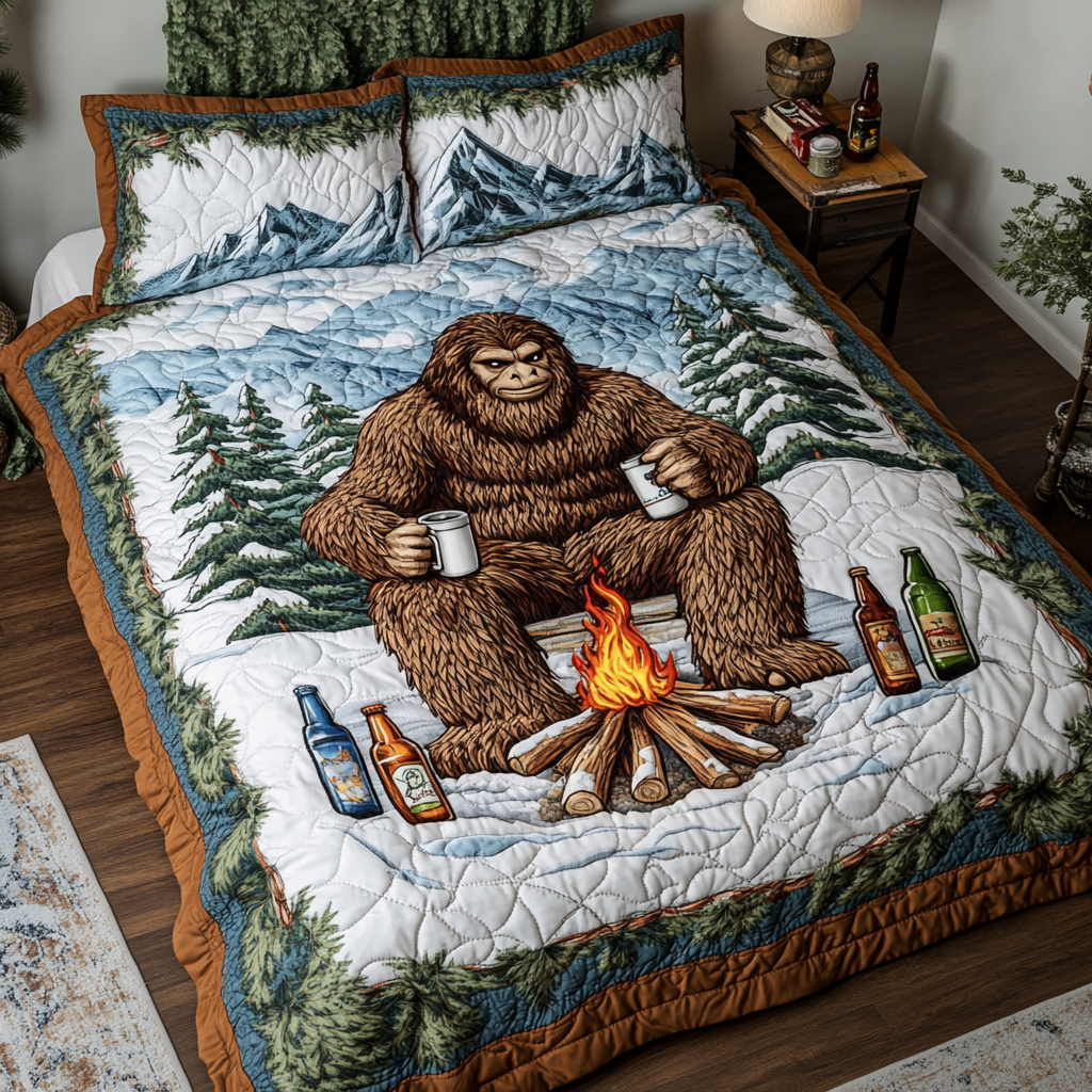 Bigfoot Tracks Quilted Bedding Set Duvet Cover Bedspreads Gifts For Bigfoot Lovers
