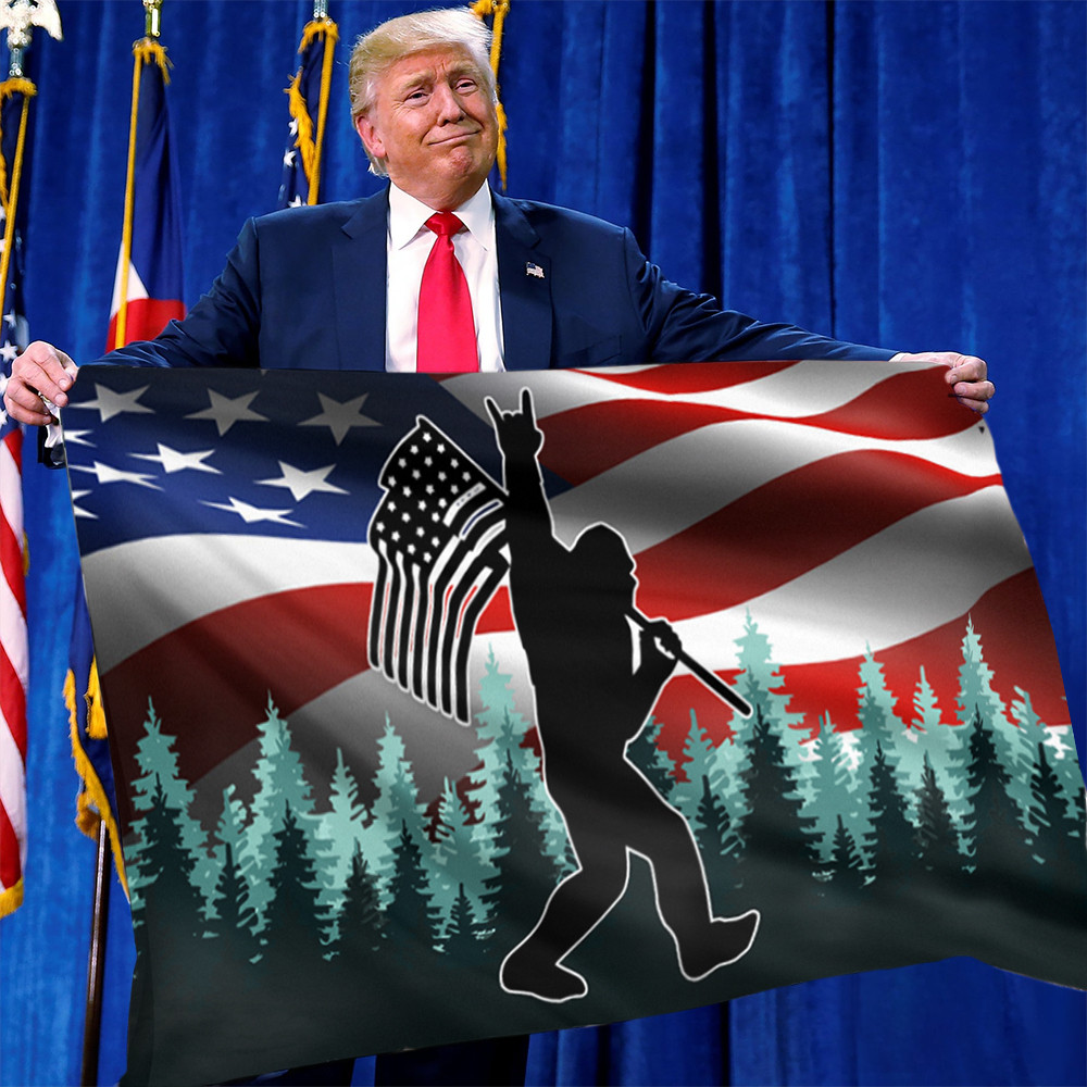 Bigfoot With American Flag Sasquatch With USA Flag Indoor Outdoor Decorations Bigfoot With American Flag Sasquatch With USA Flag Indoor Outdoor Decorations