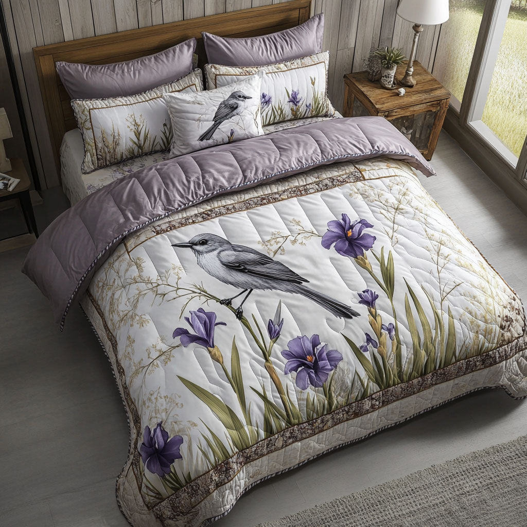 Birdsong Blooms Quilted Bedding Set Duvet Cover Bedspread Flower Gifts For Ladies