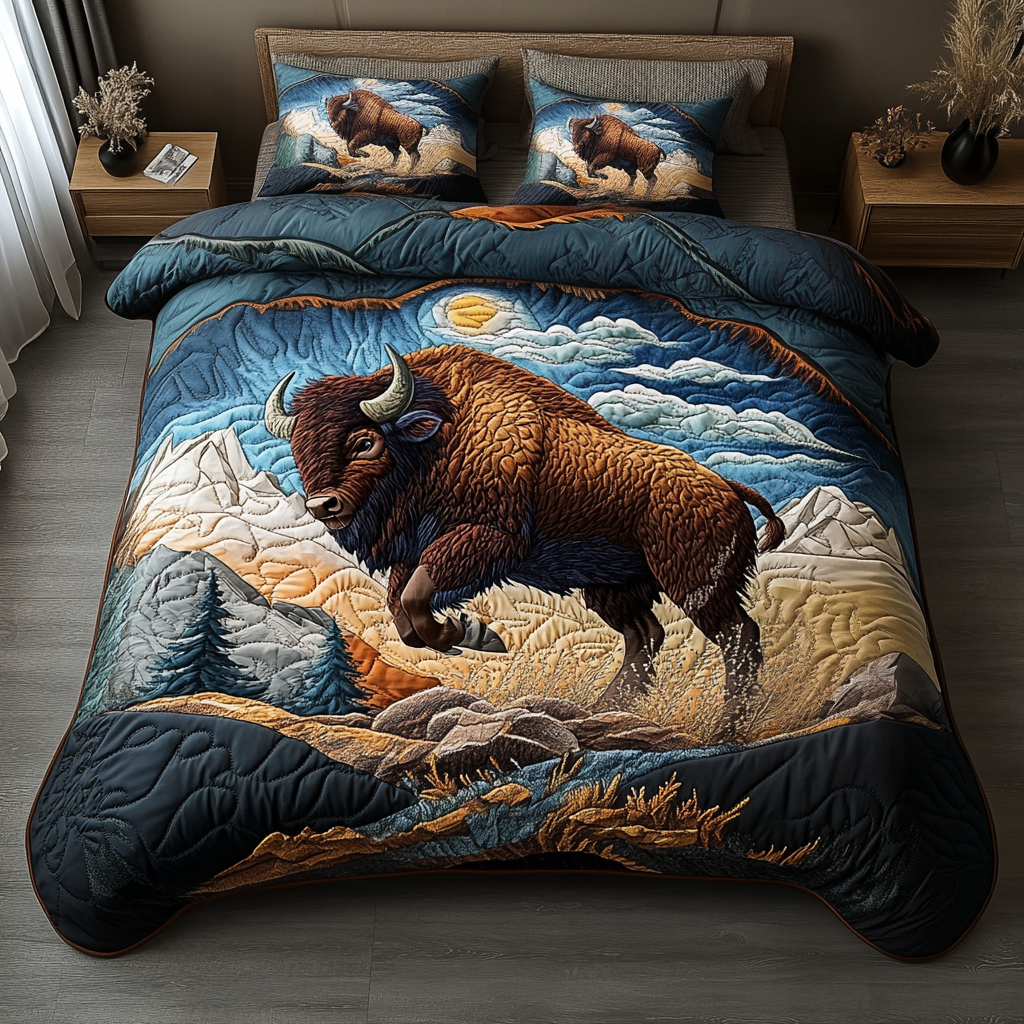 Bison Dream Quilted Bedding Set Duvet Cover Bedspread Bison Themed Gifts Bison Dream Quilted Bedding Set Duvet Cover Bedspread Bison Themed Gifts