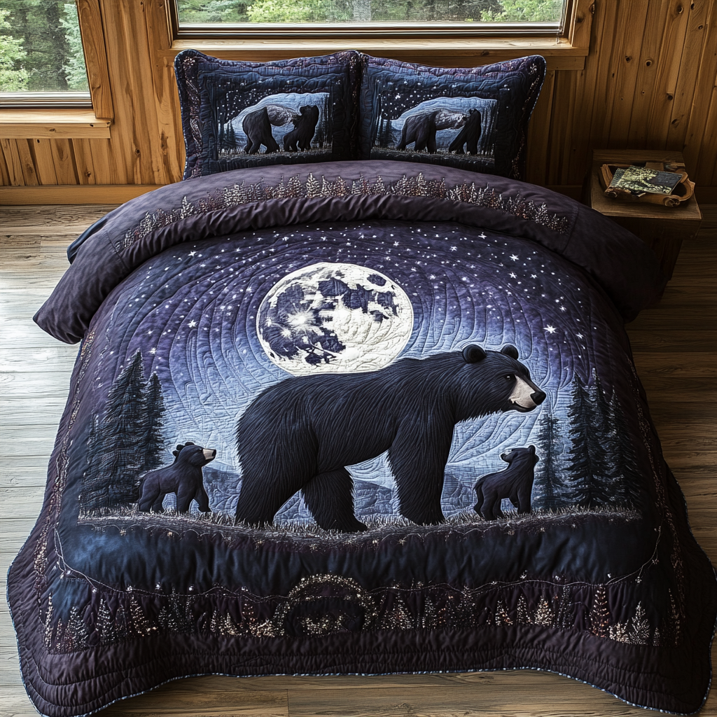 Black Bear Moonlight Quilted Bedding Set Duvet Cover Merch Cute Bear Gift Ideas Black Bear Moonlight Quilted Bedding Set Duvet Cover Merch Cute Bear Gift Ideas