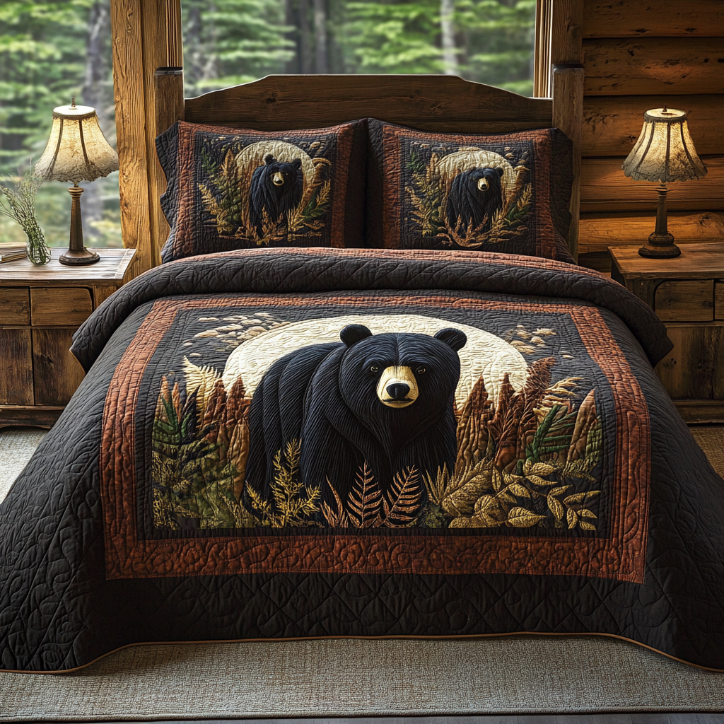 Black Bear Moonlit Autumn Quilted Bedding Set Duvet Cover Merch Bear Themed Gifts Black Bear Moonlit Autumn Quilted Bedding Set Duvet Cover Merch Bear Themed Gifts