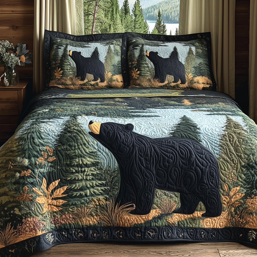 Black Bear Pines Quilted Bedding Set Duvet Cover Merch Presents For Bear Lovers Black Bear Pines Quilted Bedding Set Duvet Cover Merch Presents For Bear Lovers