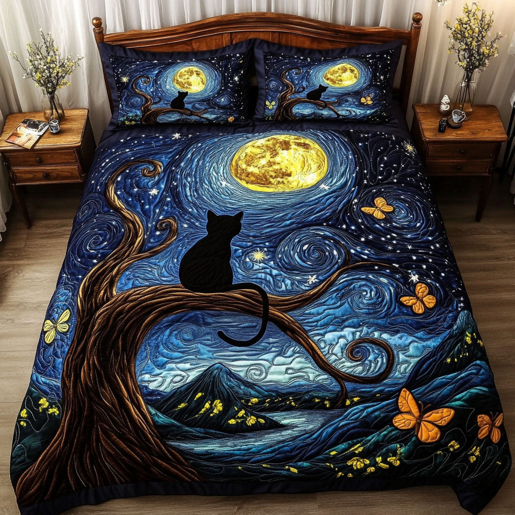 Black Velvet Moon Quilted Bedding Set Duvet Cover Bedspreads Gifts For Men Who Love Cats Black Velvet Moon Quilted Bedding Set Duvet Cover Bedspreads Gifts For Men Who Love Cats