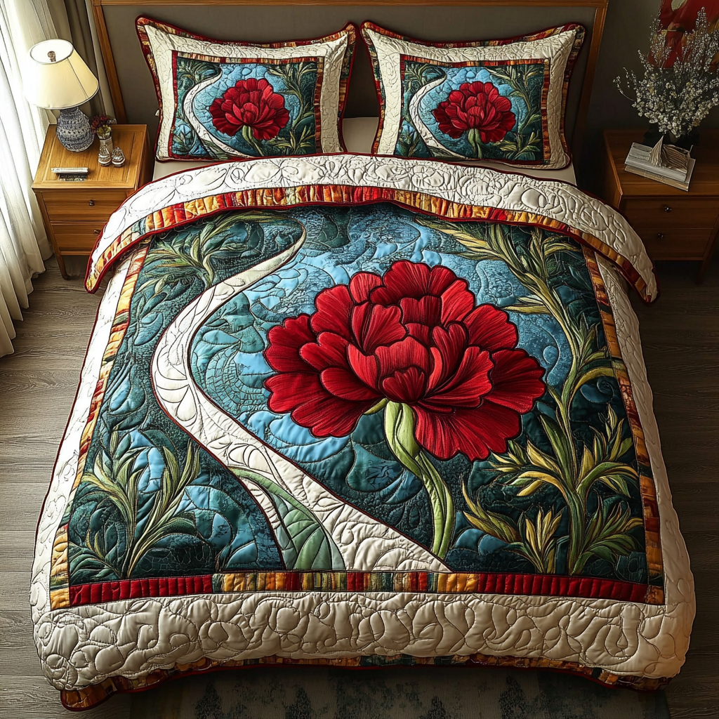 Blazing Blossoms Quilted Bedding Set Duvet Cover Bedspread Great Gifts For Brothers