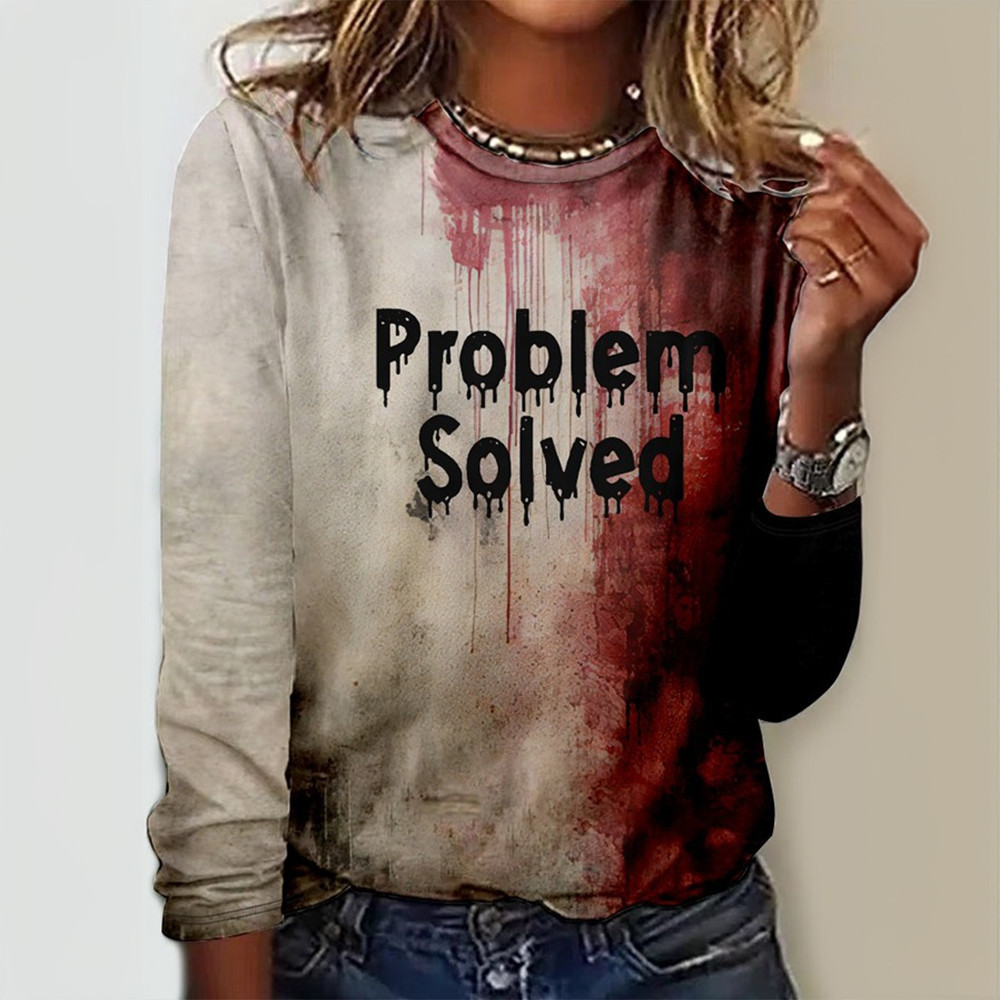 Bloody Halloween Problem Solved Long Sleeve T-Shirt Horror Clothing Gifts For Women