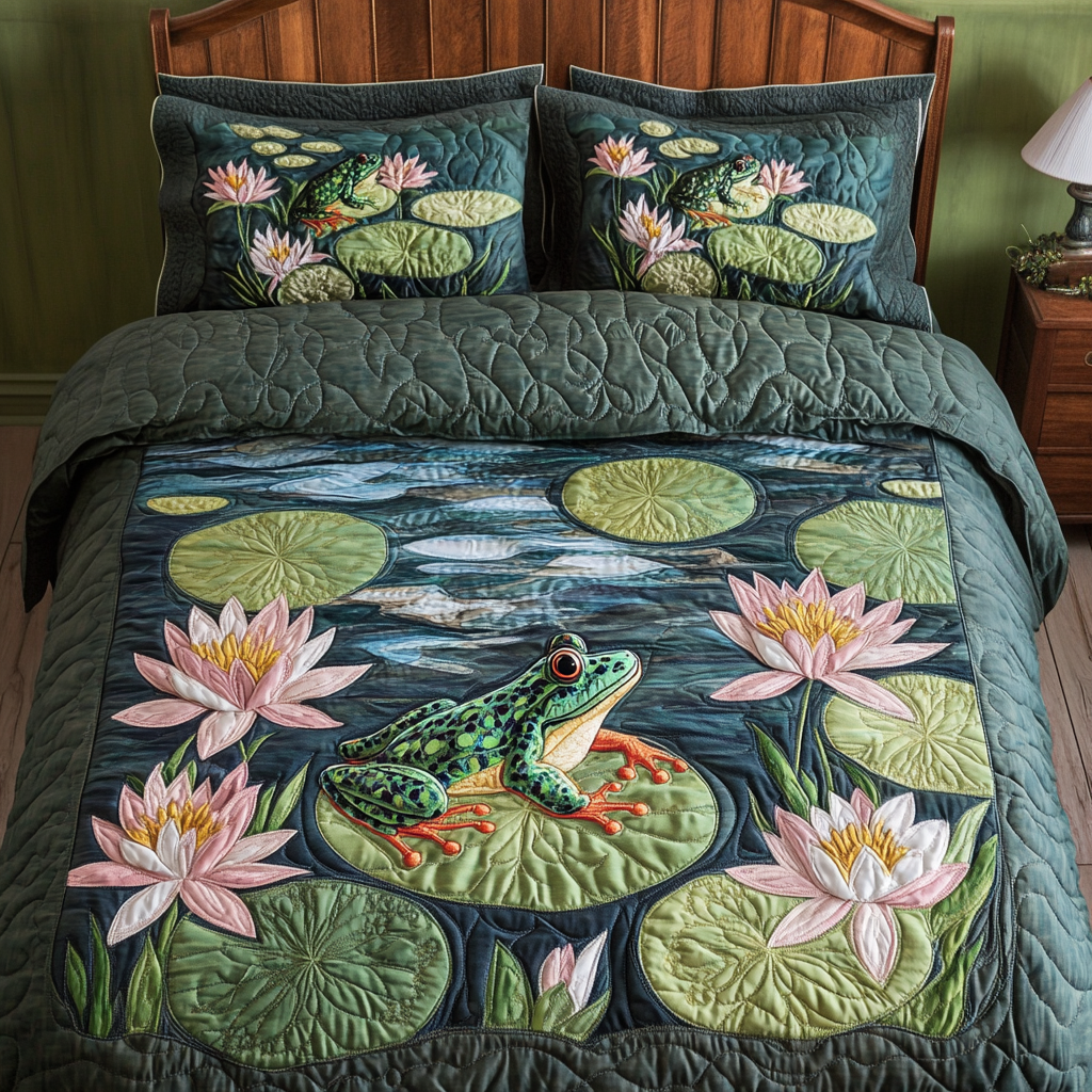 Bloom Frog Quilted Bedding Set Duvet Cover Bed Sheet Set Frog Related Gifts Bloom Frog Quilted Bedding Set Duvet Cover Bed Sheet Set Frog Related Gifts