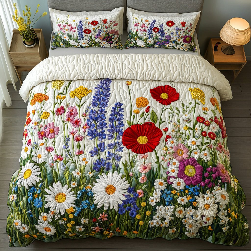 Bloom Haven Quilted Bedding Set Duvet Cover Merch Daisy Flower Gifts