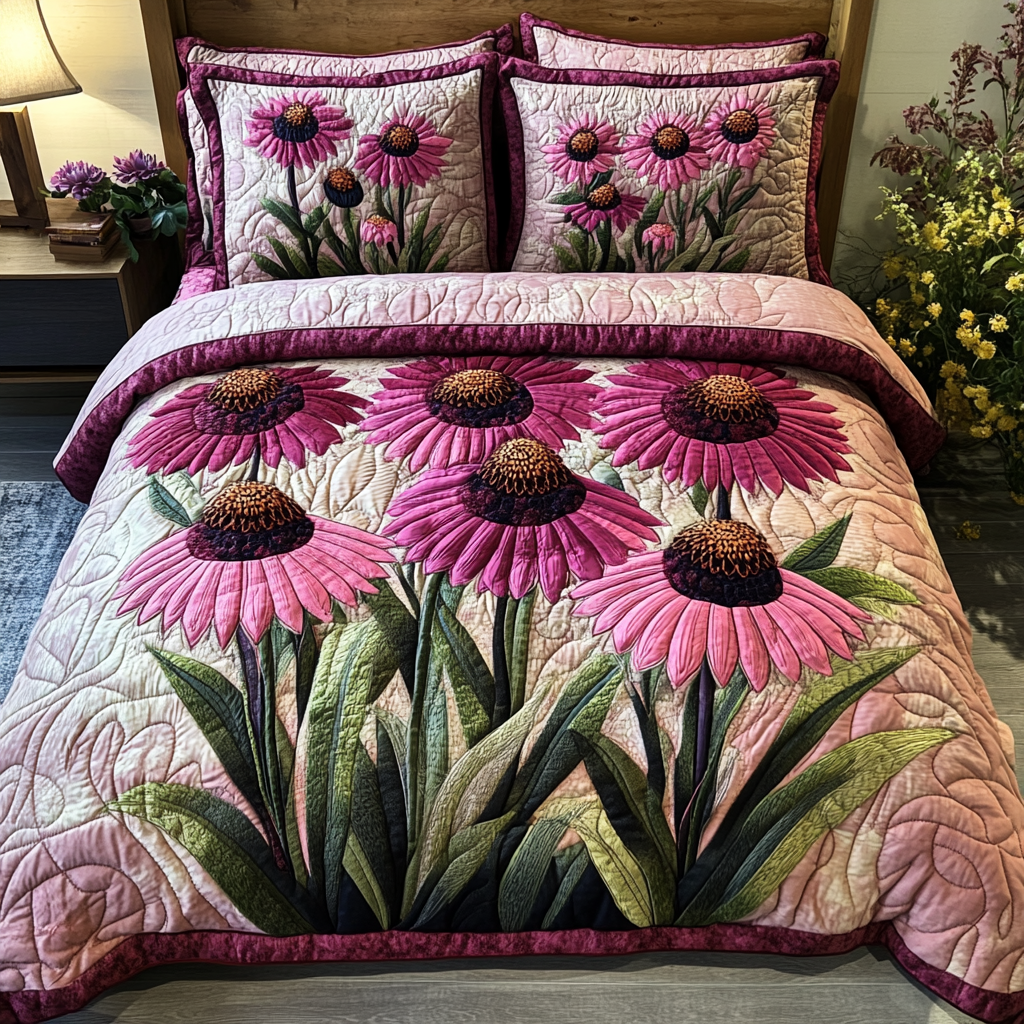 Blooming Beauty Quilted Bedding Set Duvet Cover Bedspread Gifts With Daisies On Them Blooming Beauty Quilted Bedding Set Duvet Cover Bedspread Gifts With Daisies On Them