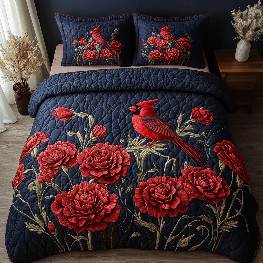 Blooming Cardinal Quilted Bedding Set Duvet Cover Bedspread Gifts For Cardinal Lovers Blooming Cardinal Quilted Bedding Set Duvet Cover Bedspread Gifts For Cardinal Lovers