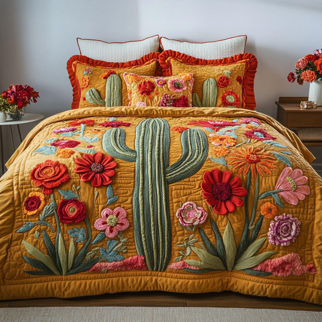 Blooming Desert Quilted Bedding Set Duvet Cover Bed Sheet Set Cactus Theme Gifts Blooming Desert Quilted Bedding Set Duvet Cover Bed Sheet Set Cactus Theme Gifts