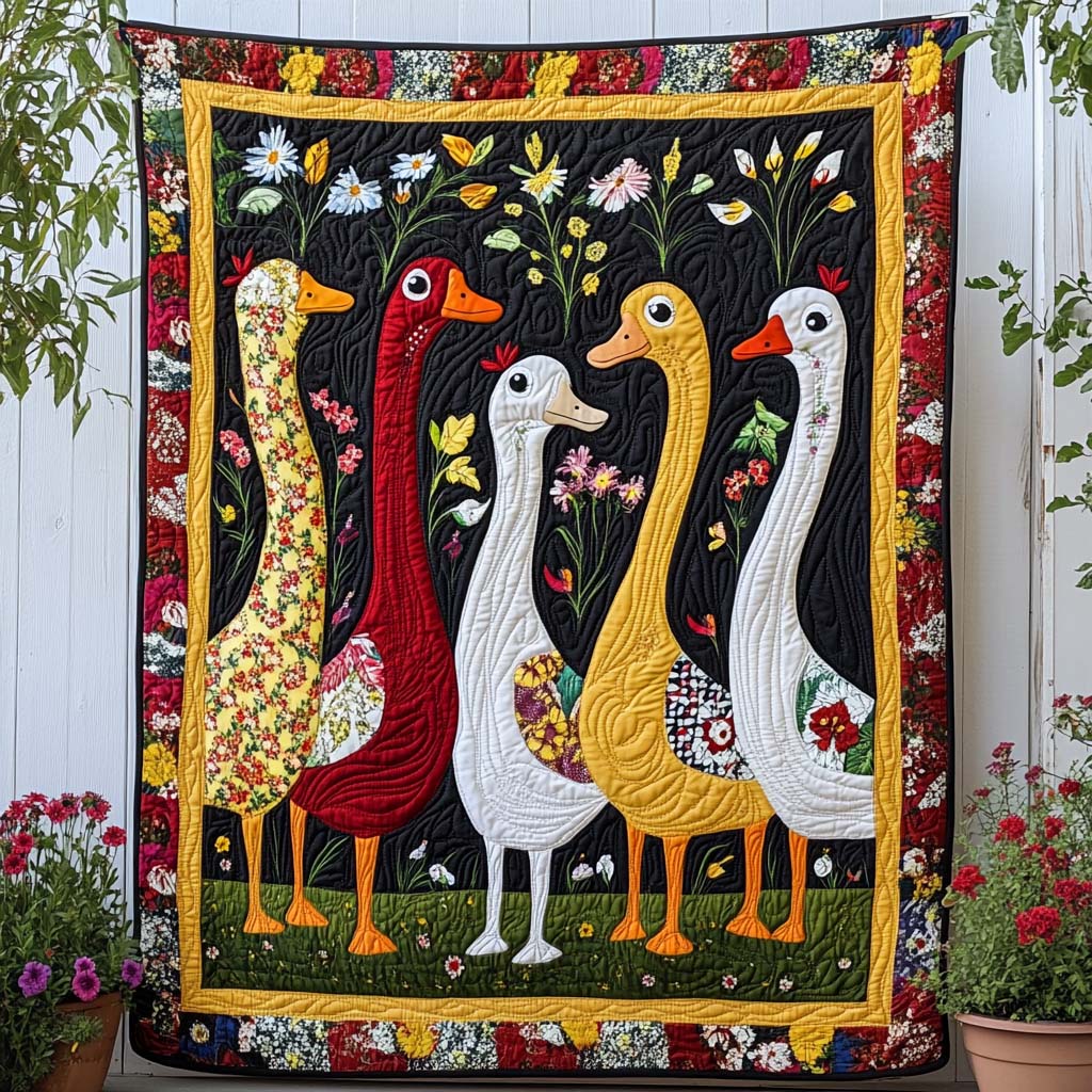 Blooming Duck Day Quilted Blanket Cute Colorful Blanket Duck Related Gifts Blooming Duck Day Quilted Blanket Cute Colorful Blanket Duck Related Gifts
