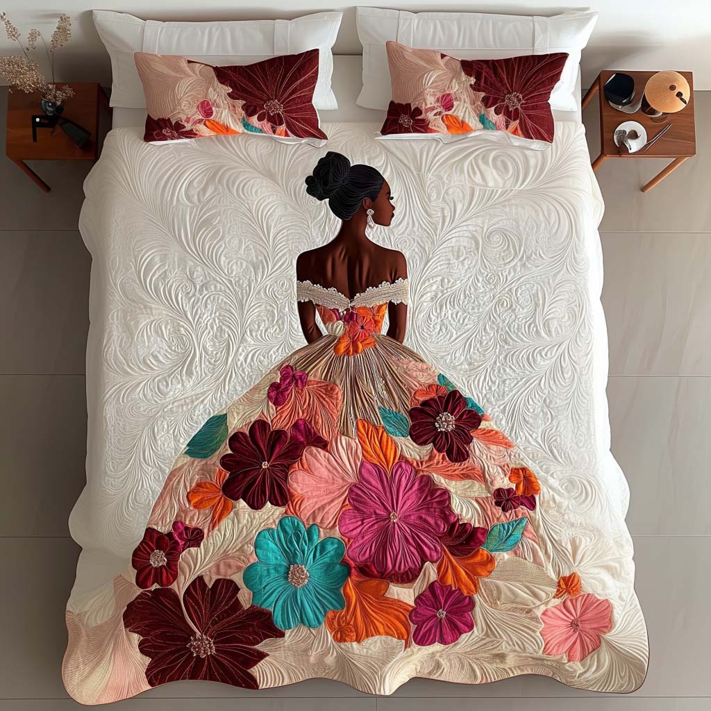 Blooming Grace Quilted Bedding Set Duvet Cover Bed Sheet Set Melanin Black Women Gifts For Her Blooming Grace Quilted Bedding Set Duvet Cover Bed Sheet Set Melanin Black Women Gifts For Her