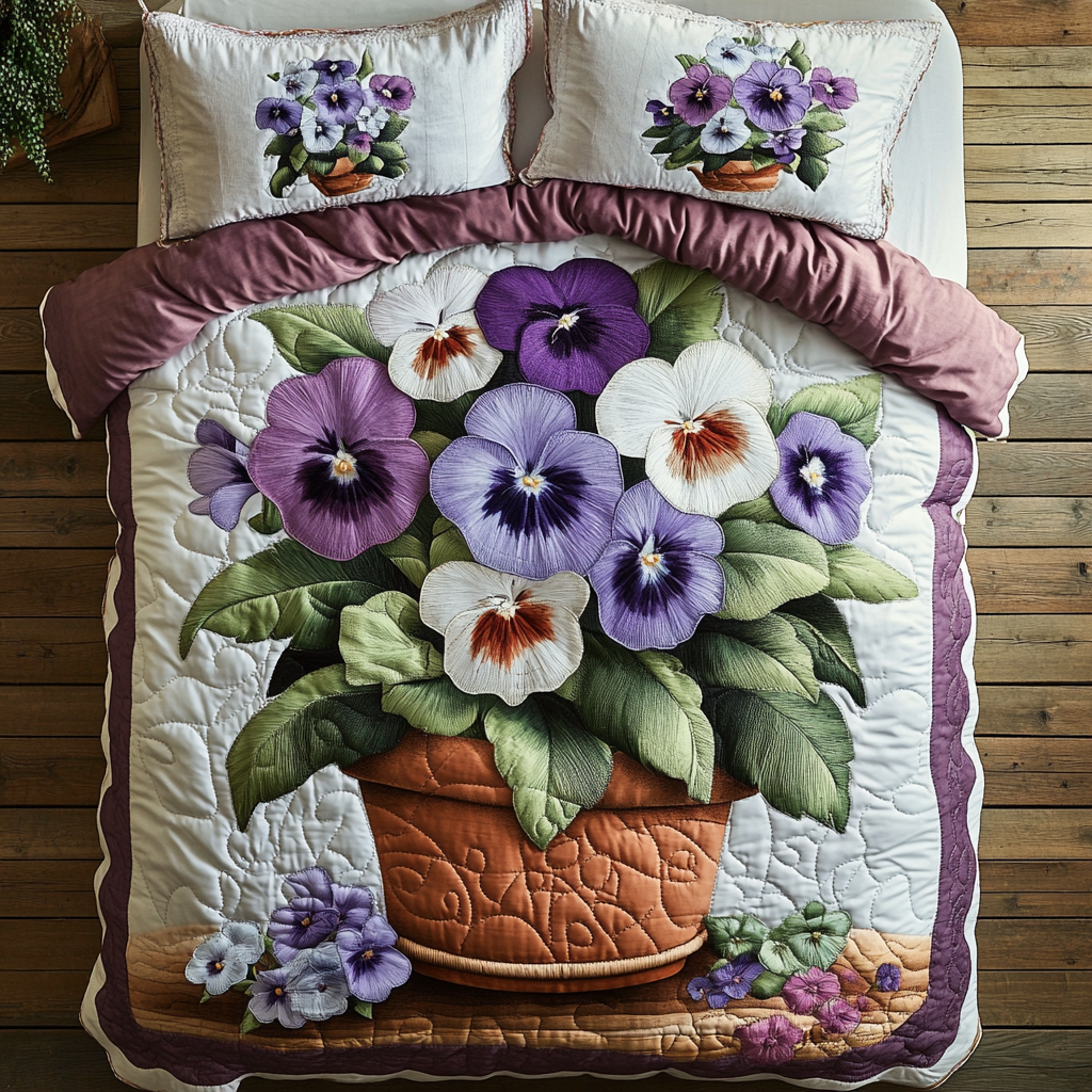 Blooming Joy Quilted Bedding Set Duvet Cover Bedspread Pansy Flower Gifts For Her Blooming Joy Quilted Bedding Set Duvet Cover Bedspread Pansy Flower Gifts For Her