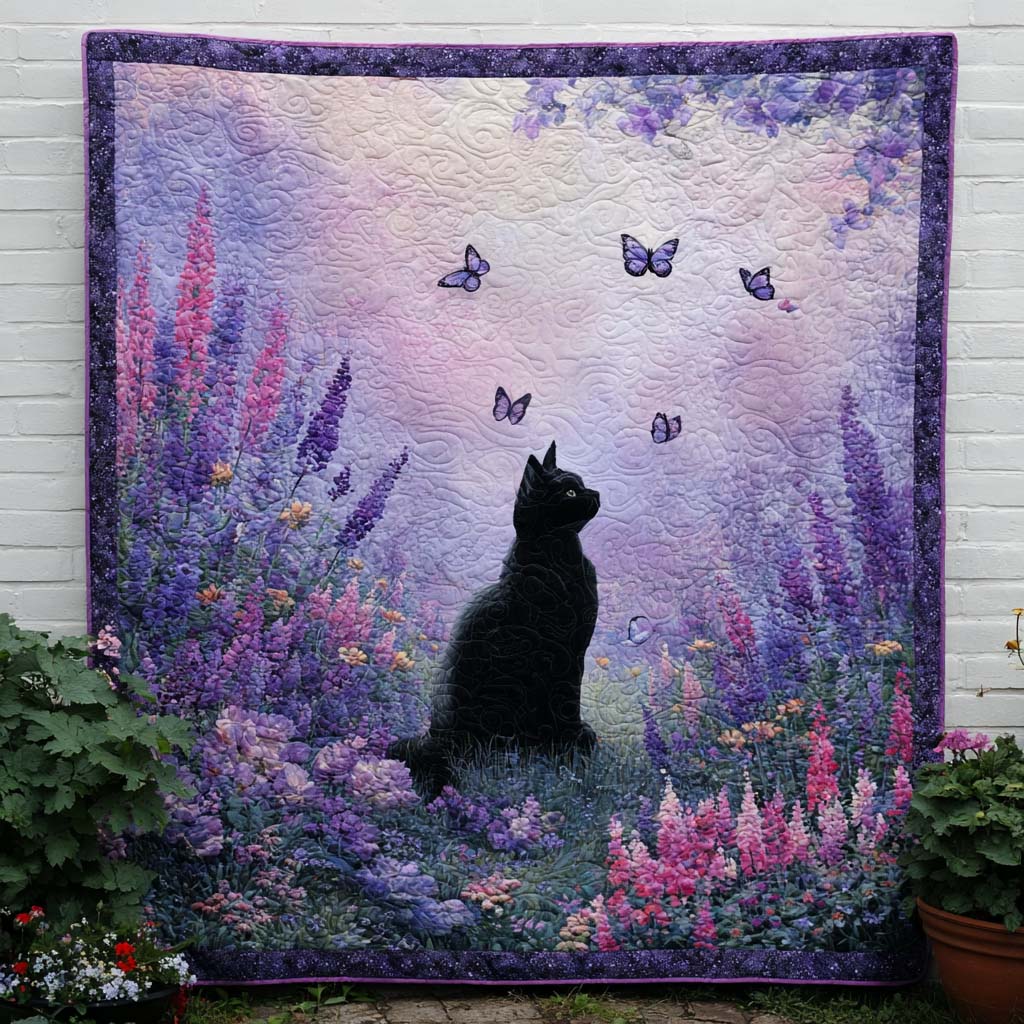 Blooming Kitty Quilted Blanket Cute Colorful Blanket Gifts For Black Cat Lovers