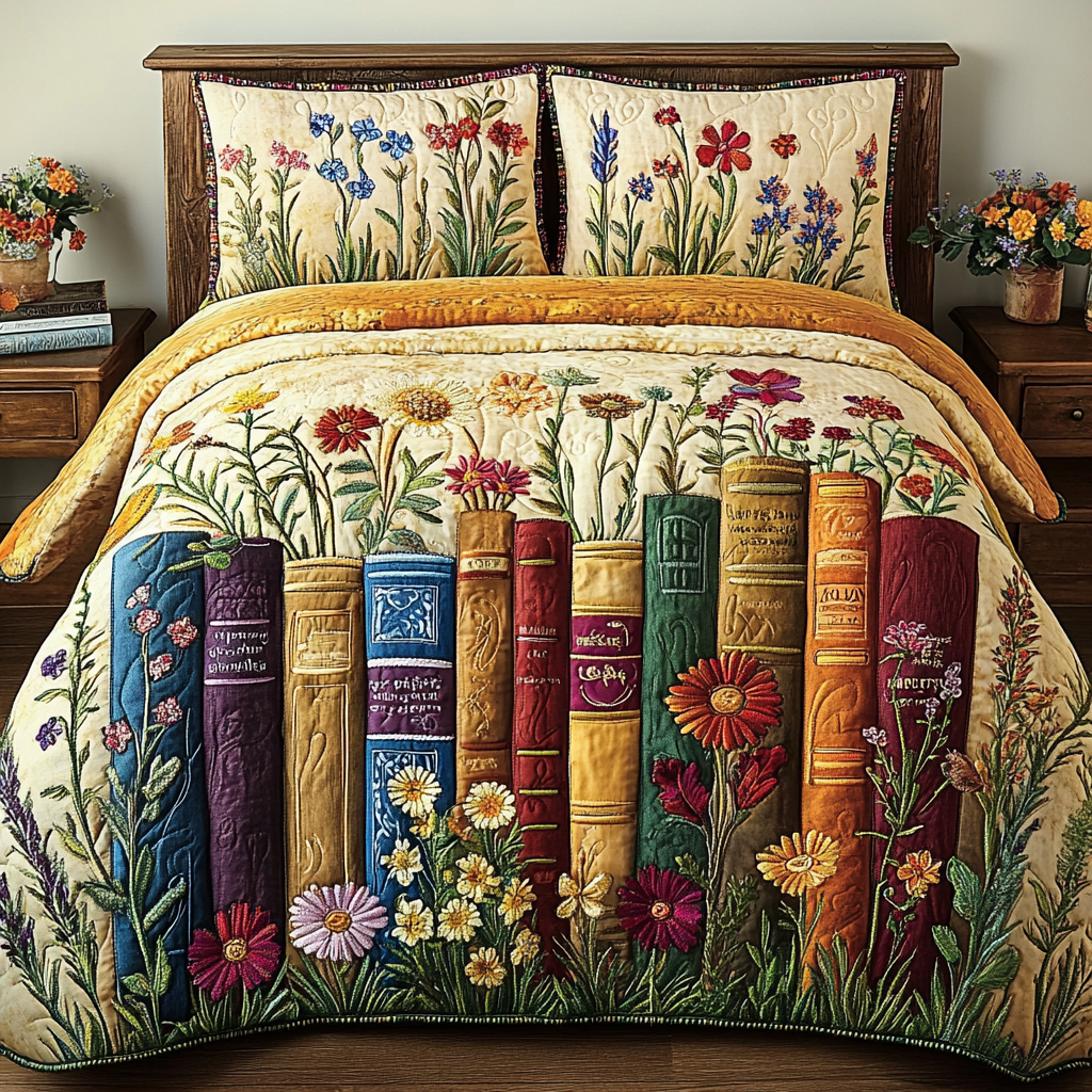 Blooming Library Quilted Bedding Set Duvet Cover Merch Great Book Themed Gifts Blooming Library Quilted Bedding Set Duvet Cover Merch Great Book Themed Gifts
