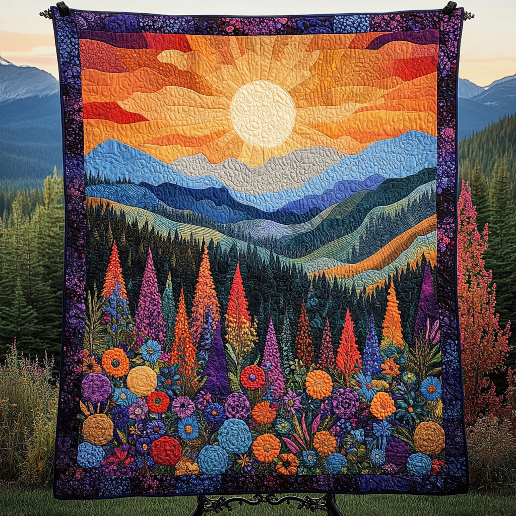 Blooming Mountain Sunrise Quilted Blanket Cute Colorful Blanket Christmas Gift For Mom