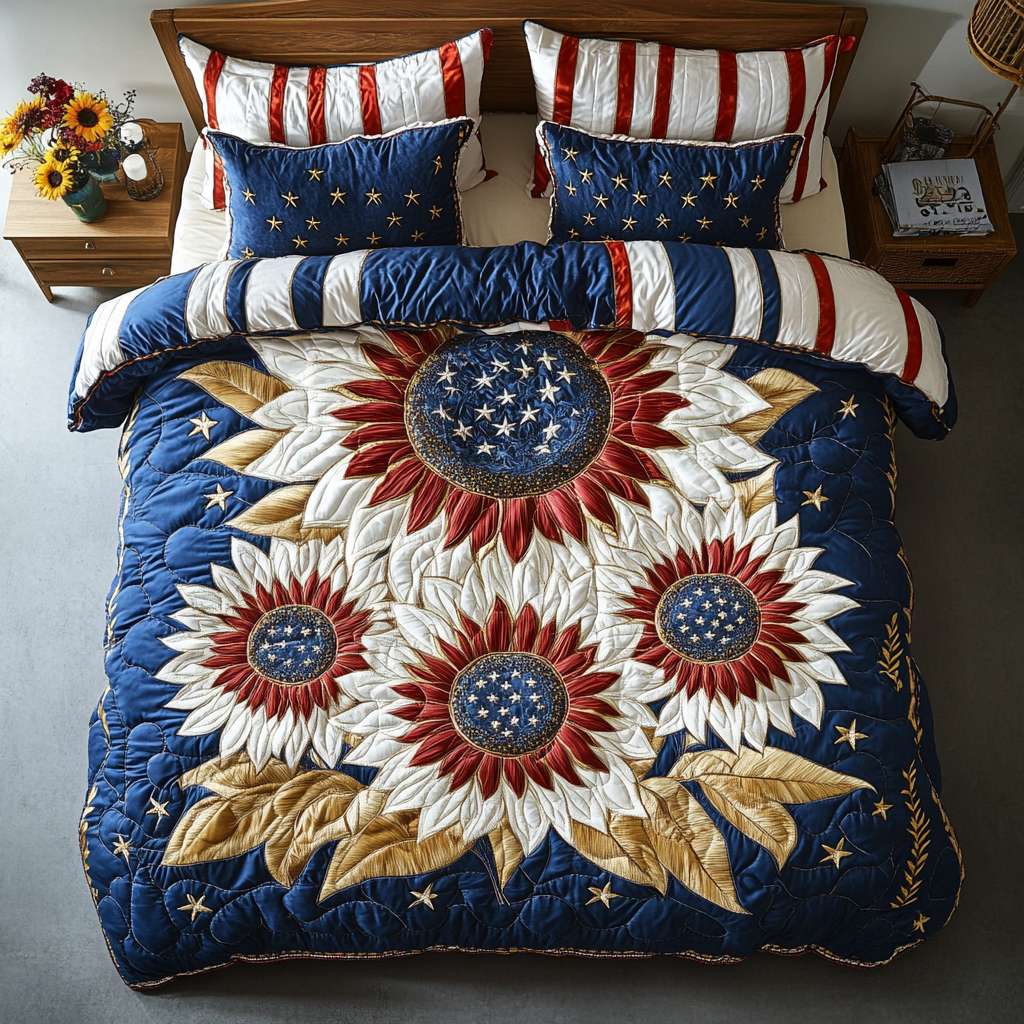 Blooming Patriotic Quilted Bedding Set Duvet Cover Merch Best Gifts For Flower Lovers Blooming Patriotic Quilted Bedding Set Duvet Cover Merch Best Gifts For Flower Lovers