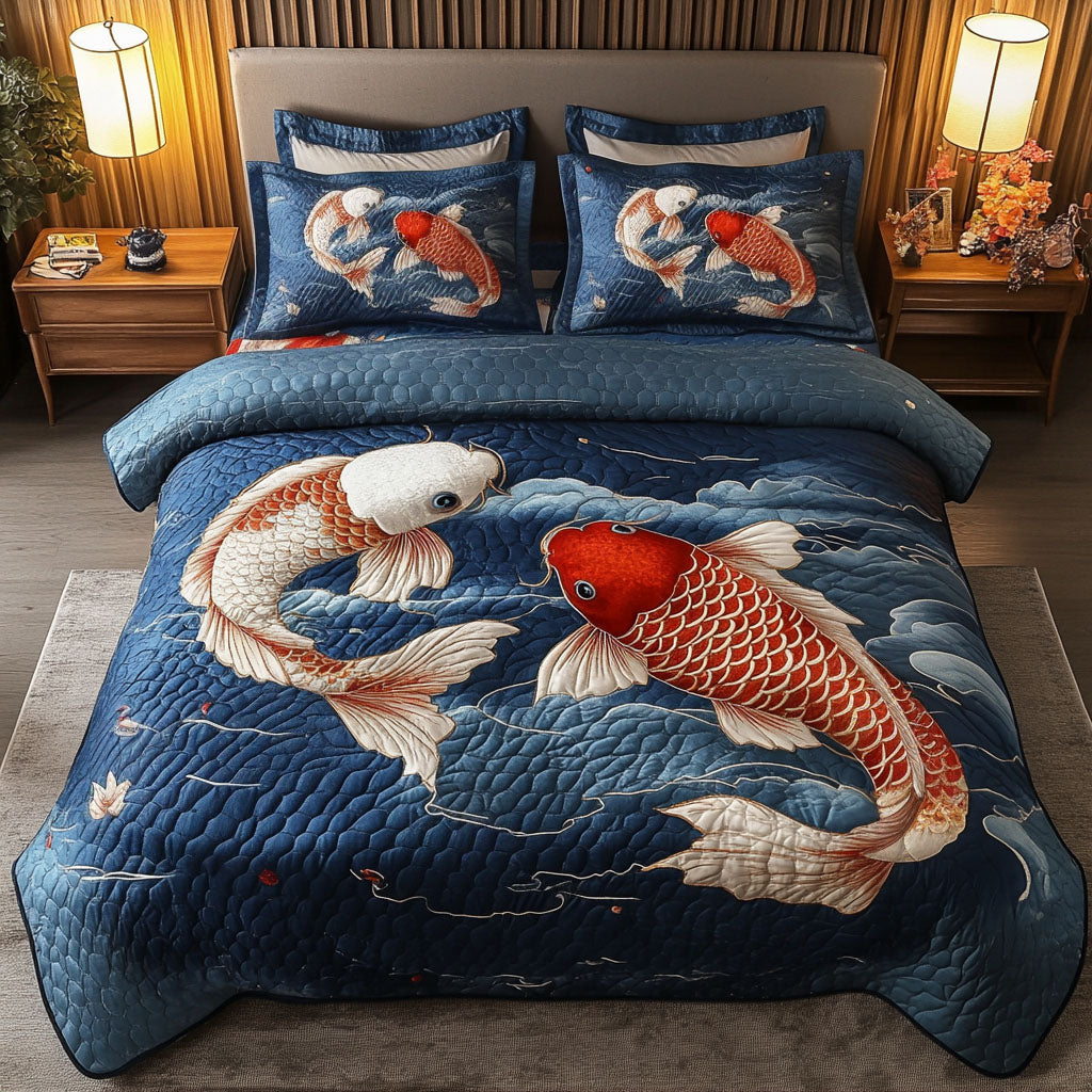 Blooming Pond Quilted Bedding Set Duvet Cover Bedspread Gifts For Koi Lovers Blooming Pond Quilted Bedding Set Duvet Cover Bedspread Gifts For Koi Lovers