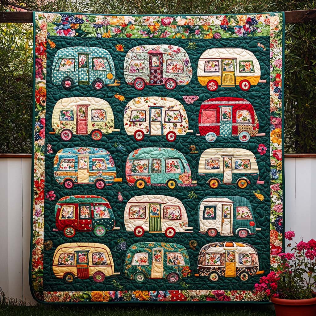 Blooming Van Trails Quilted Blanket Cute Colorful Blanket Camping Themed Gifts Christmas Blooming Van Trails Quilted Blanket Cute Colorful Blanket Camping Themed Gifts Christmas