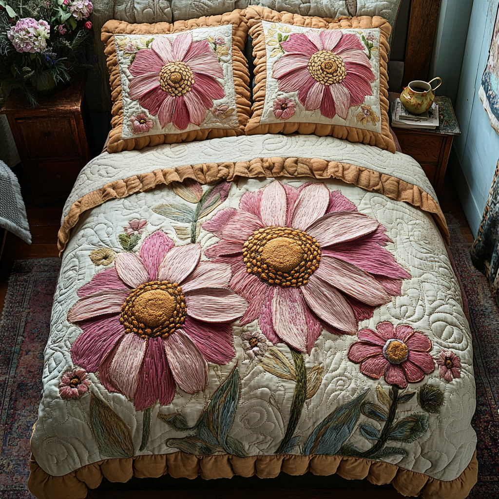 Blossom Beauty Quilted Bedding Set Duvet Cover Bedspread Presents For Flower Lovers Blossom Beauty Quilted Bedding Set Duvet Cover Bedspread Presents For Flower Lovers