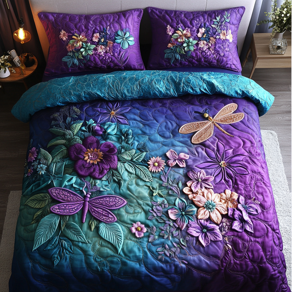 Blossom Dance Quilted Bedding Set Duvet Cover Merch Dragonfly Butterfly Presents