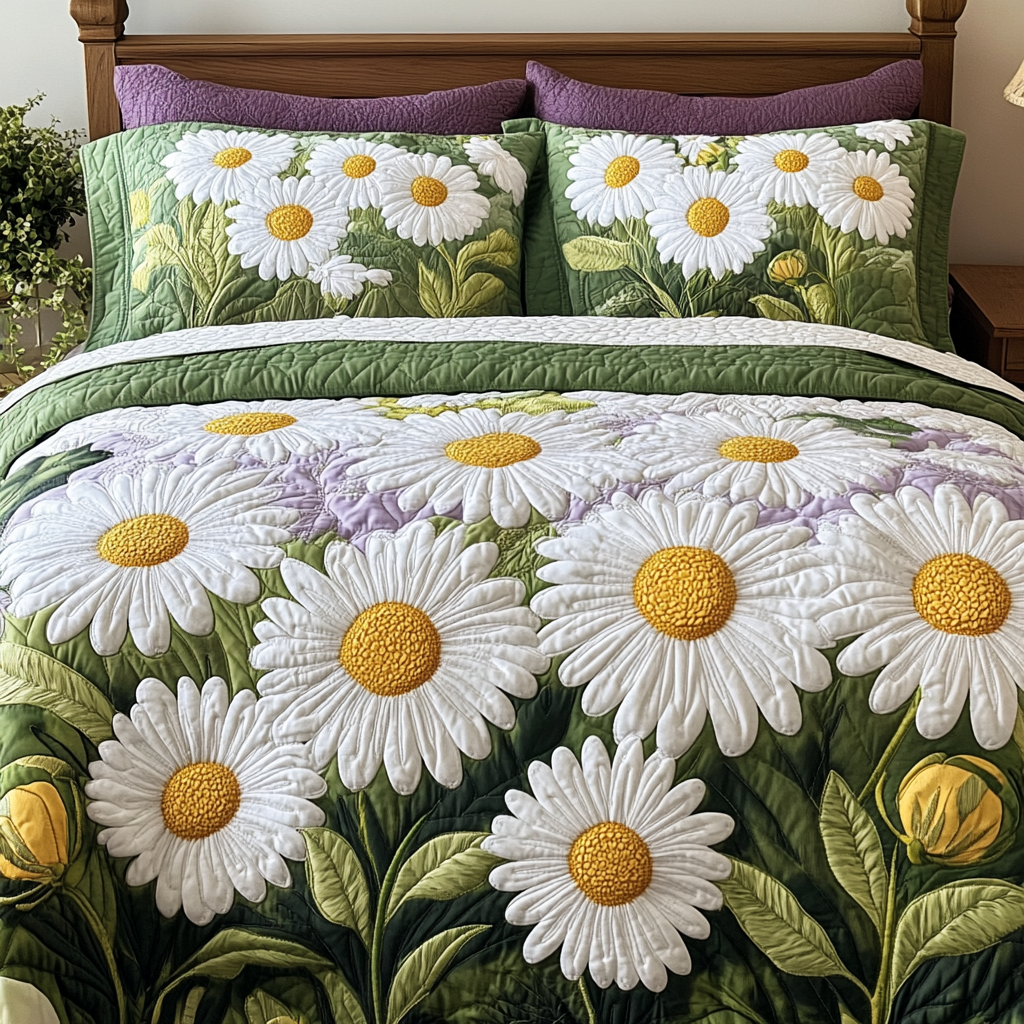 Blossom Field Quilted Bedding Set Duvet Cover Bed Sheet Set Flower Daisy Birthday Gifts