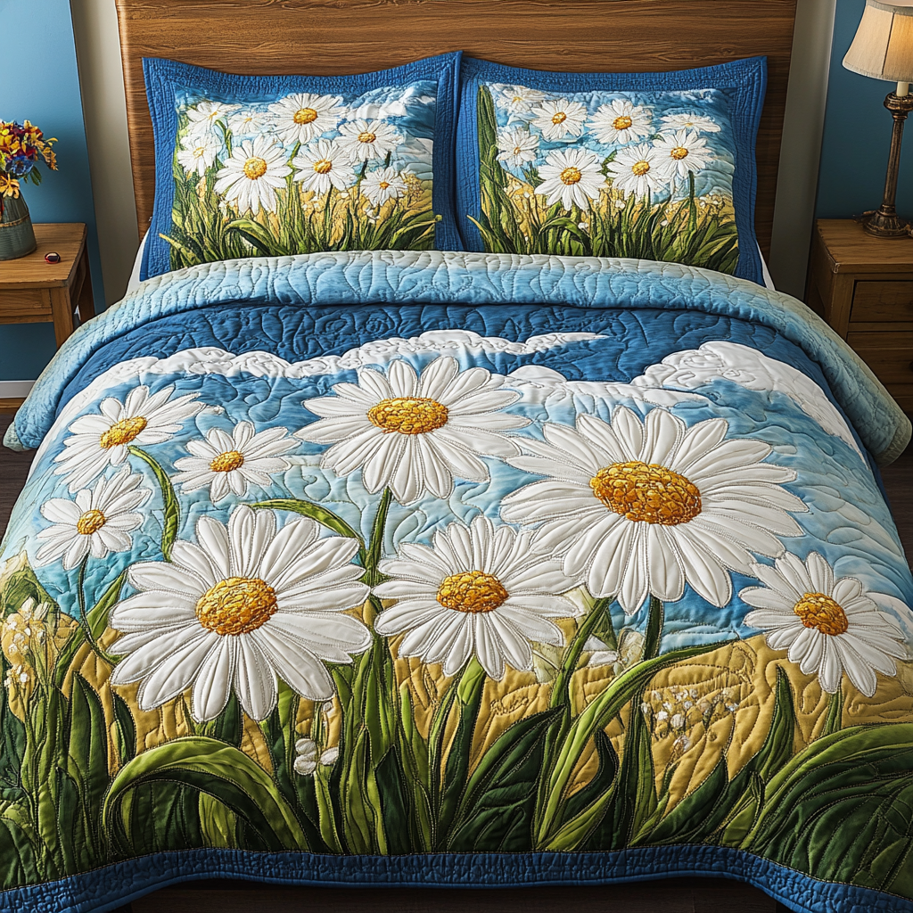 Blossom Field Quilted Bedding Set Duvet Cover Bed Sheet Set Gifts For Daisy Lovers Blossom Field Quilted Bedding Set Duvet Cover Bed Sheet Set Gifts For Daisy Lovers