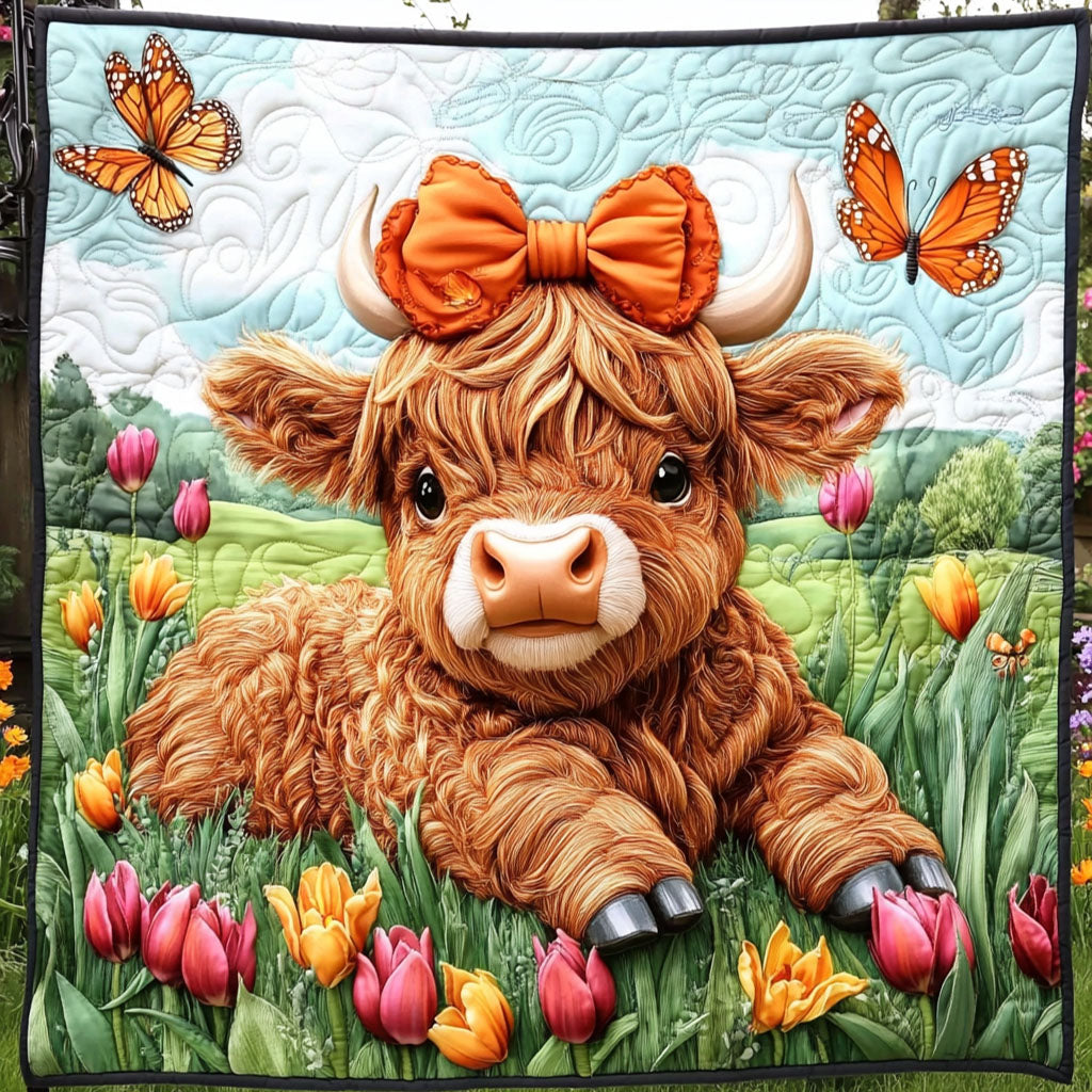 Blossom Hoof Delight Quilted Blanket Cute Throw Blanket Highland Cow Merchandise Blossom Hoof Delight Quilted Blanket Cute Throw Blanket Highland Cow Merchandise