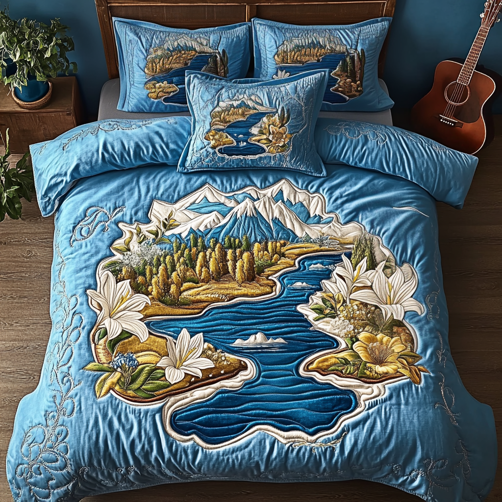 Blossom Mountain Quilted Bedding Set Duvet Cover Bedspread Christmas Gifts For Flower Lovers