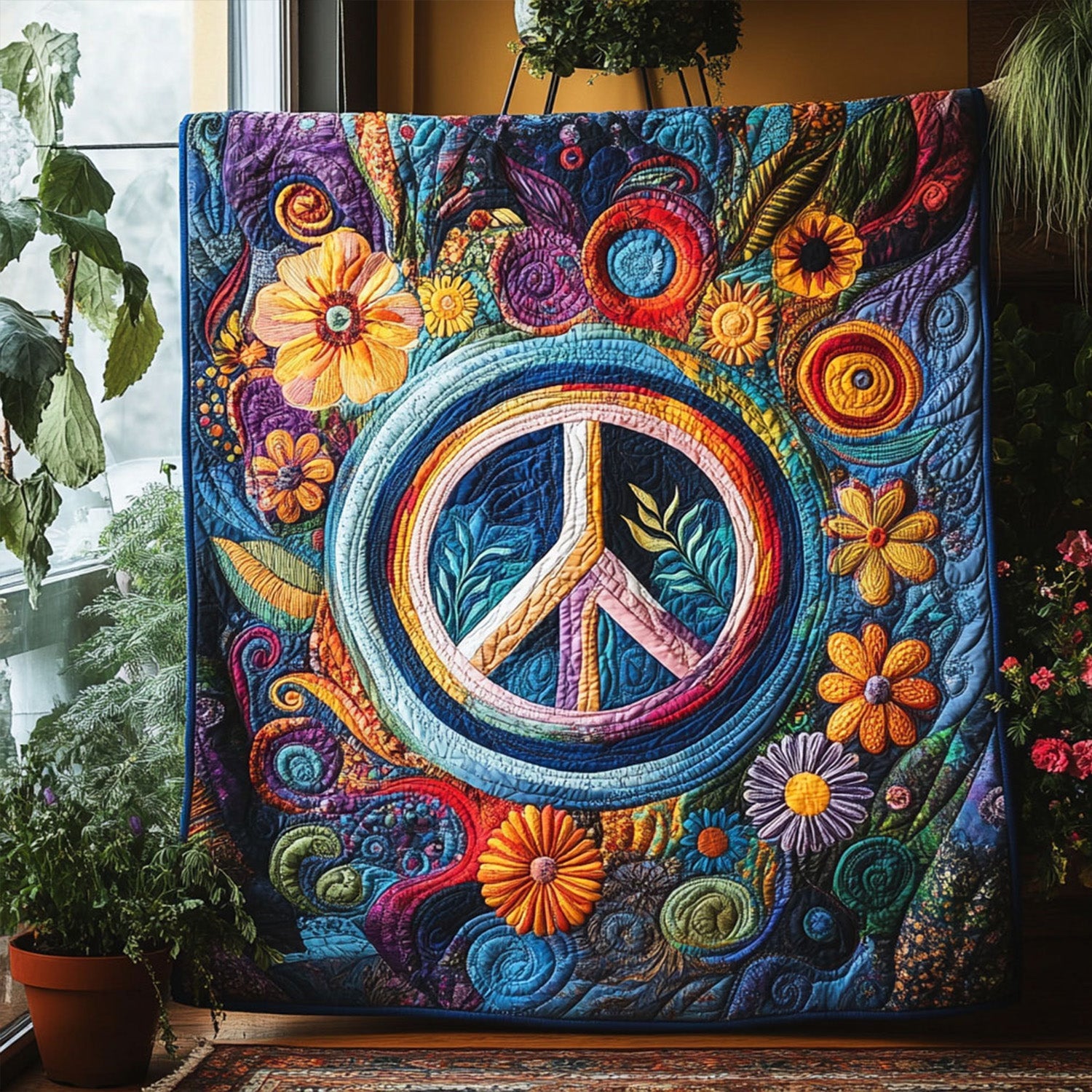 Blossom of Unity Quilted Blanket Cute Colorful Blanket Hippie Christmas Gifts Blossom of Unity Quilted Blanket Cute Colorful Blanket Hippie Christmas Gifts