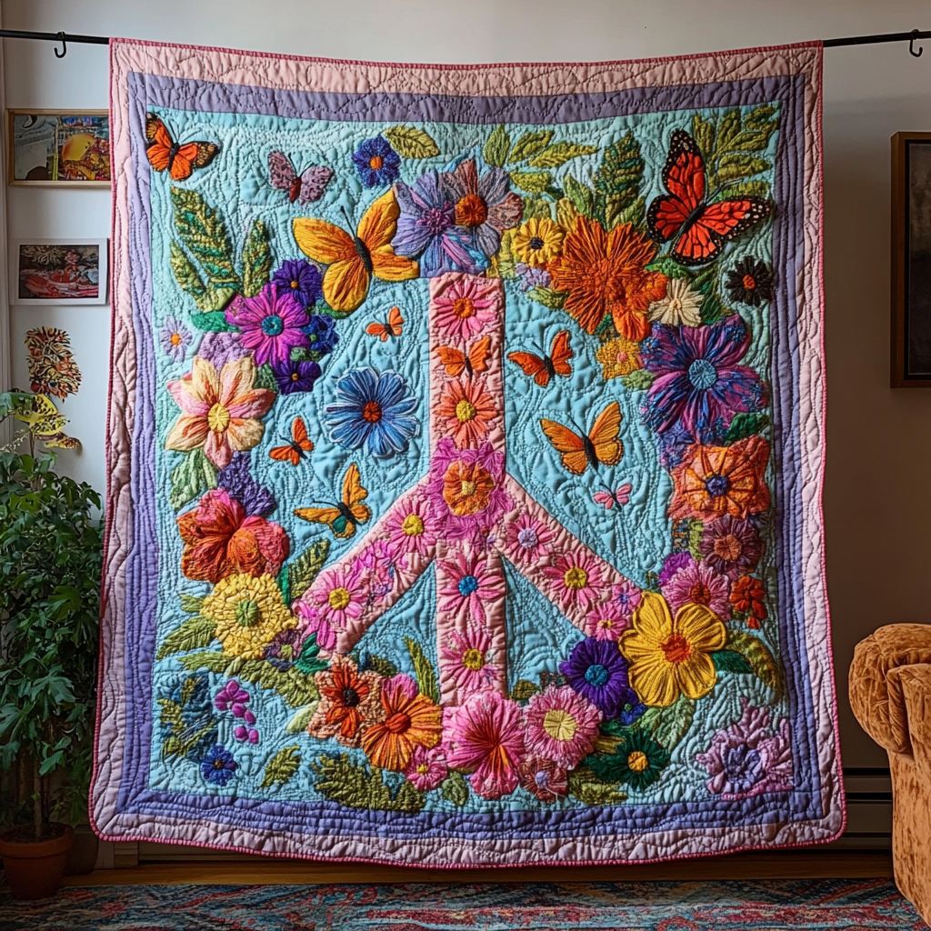 Blossom Peace Quilted Blanket Cute Throw Blanket Best Gifts For Hippie Mom Blossom Peace Quilted Blanket Cute Throw Blanket Best Gifts For Hippie Mom
