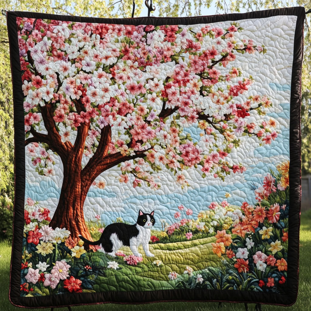 Blossom Wanderer Quilted Blanket Cute Throw Blanket Cat Gifts For Lady Blossom Wanderer Quilted Blanket Cute Throw Blanket Cat Gifts For Lady