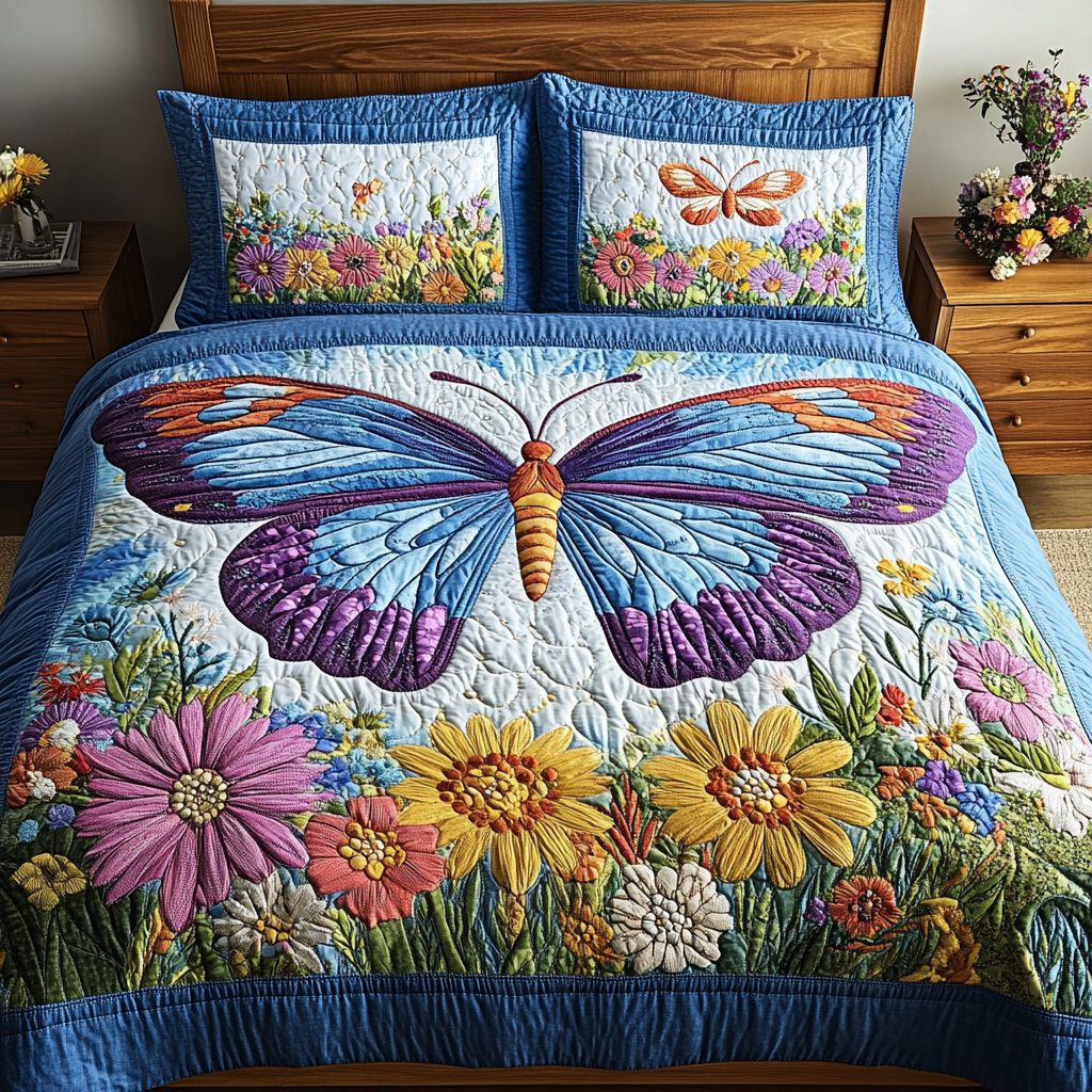 Blossom Wings Quilted Bedding Set Duvet Cover Bedspread Butterfly Gift Ideas For Her