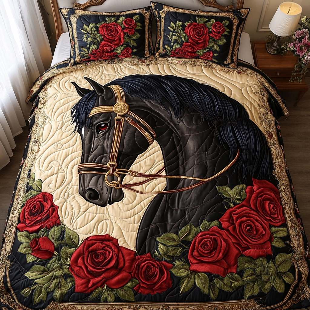 Blossomed Ride Quilted Bedding Set Duvet Cover Bed Sheet Set Gifts For Teenage Horse Lovers Blossomed Ride Quilted Bedding Set Duvet Cover Bed Sheet Set Gifts For Teenage Horse Lovers