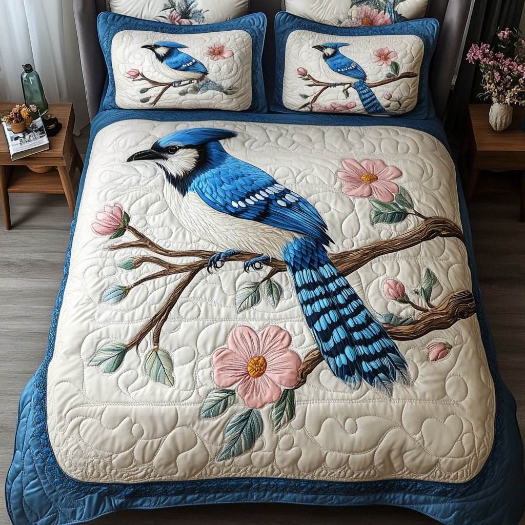 Blue Feather Delight Quilted Bedding Set Duvet Cover Bedspread Flower Theme Gifts Blue Feather Delight Quilted Bedding Set Duvet Cover Bedspread Flower Theme Gifts