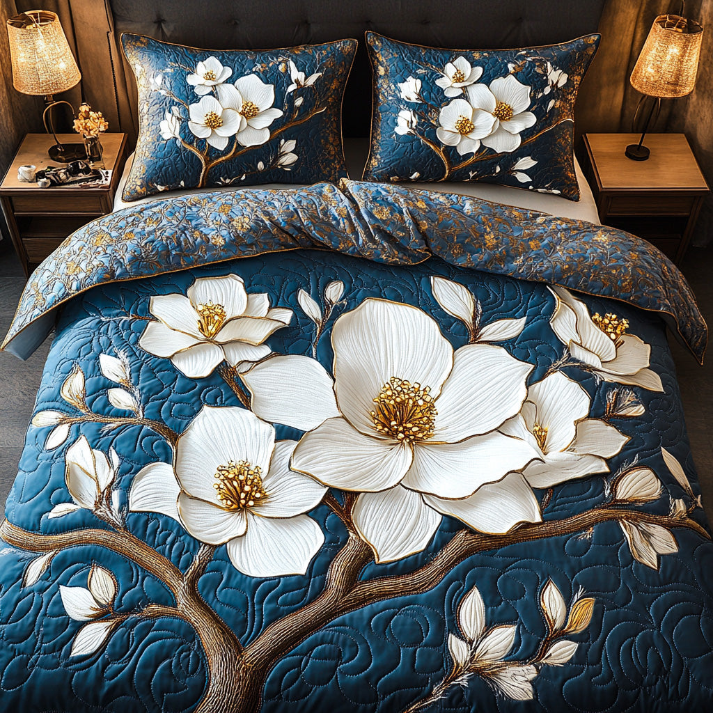 Blue Magnolia Elegance Quilted Bedding Set Duvet Cover Bed Sheet Set Gifts For Flower Enthusiasts Blue Magnolia Elegance Quilted Bedding Set Duvet Cover Bed Sheet Set Gifts For Flower Enthusiasts